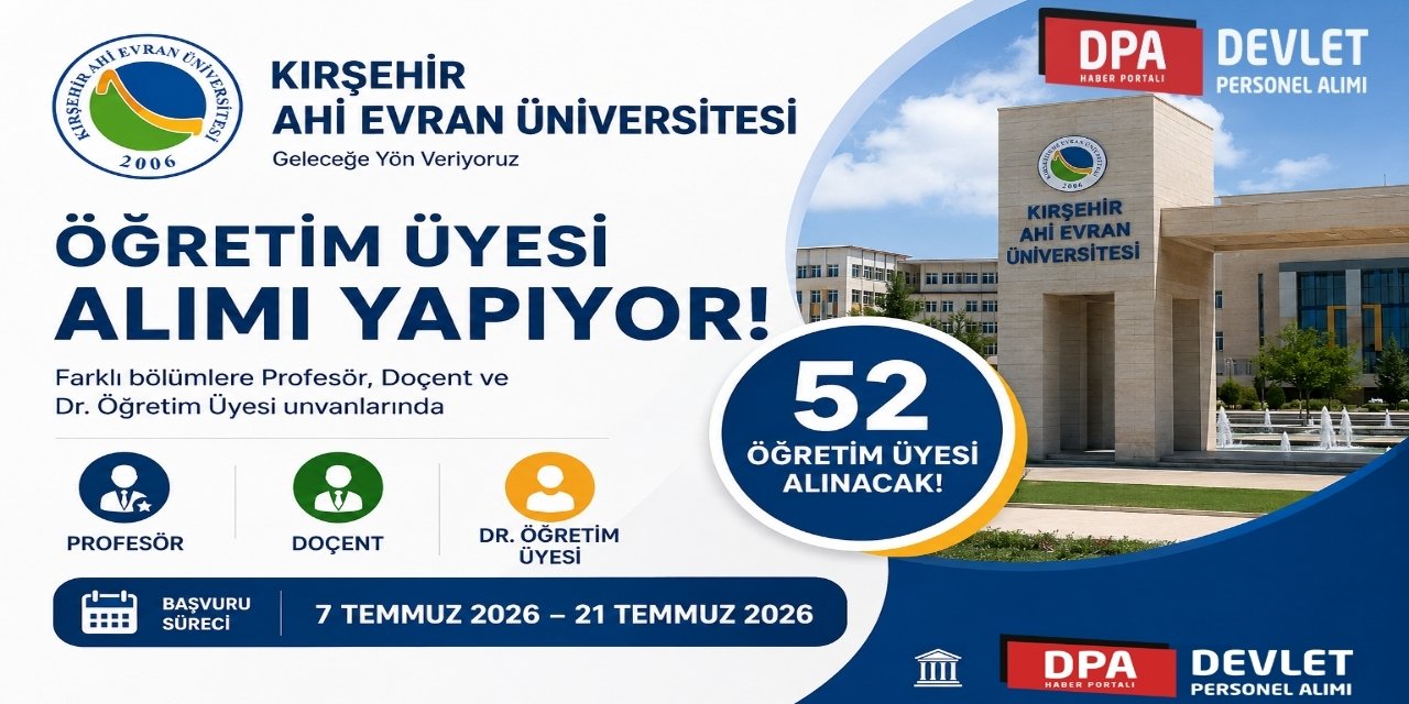 Kırşehir Ahi Evran Üniversitesi 52 Öğretim Üyesi Alımı İlanı