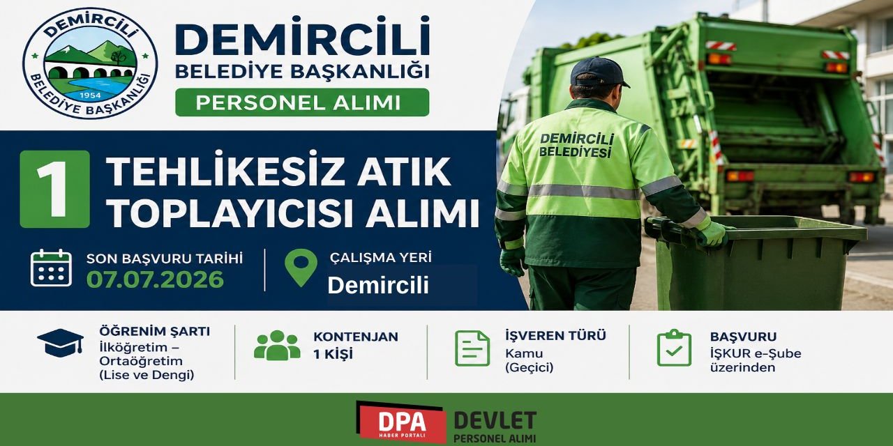 Demircili Belediye Personel Alım İlanı 2026 | Şartlar