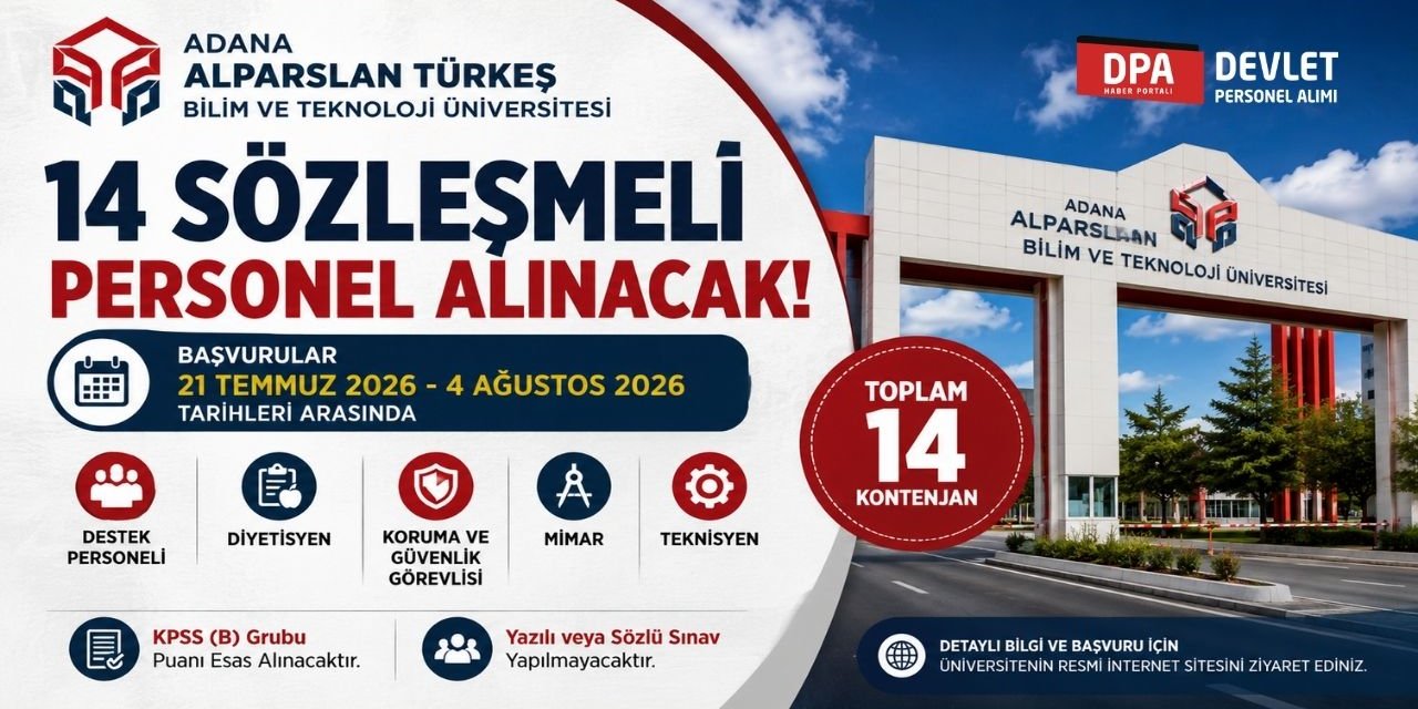 Adana Alparslan Türkeş Bilim Ve Teknoloji Üniversitesi 14 Personel Alımı