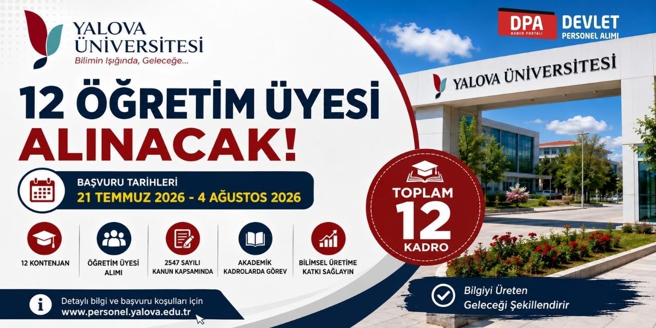 Yalova Üniversitesi 12 Personel Alımı 2026 | Başvuru Rehberi