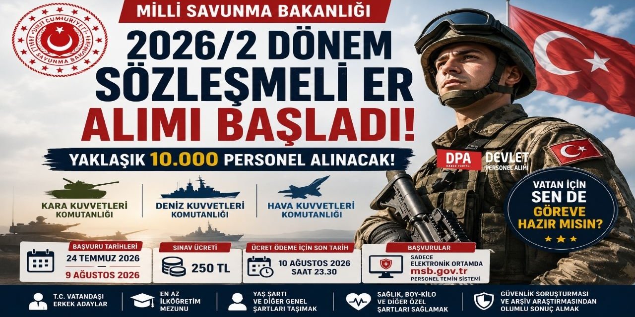MSB 2026/2 Dönem Sözleşmeli Er Alımı Başladı! Yaklaşık 10 Bin Personel Alınacak.