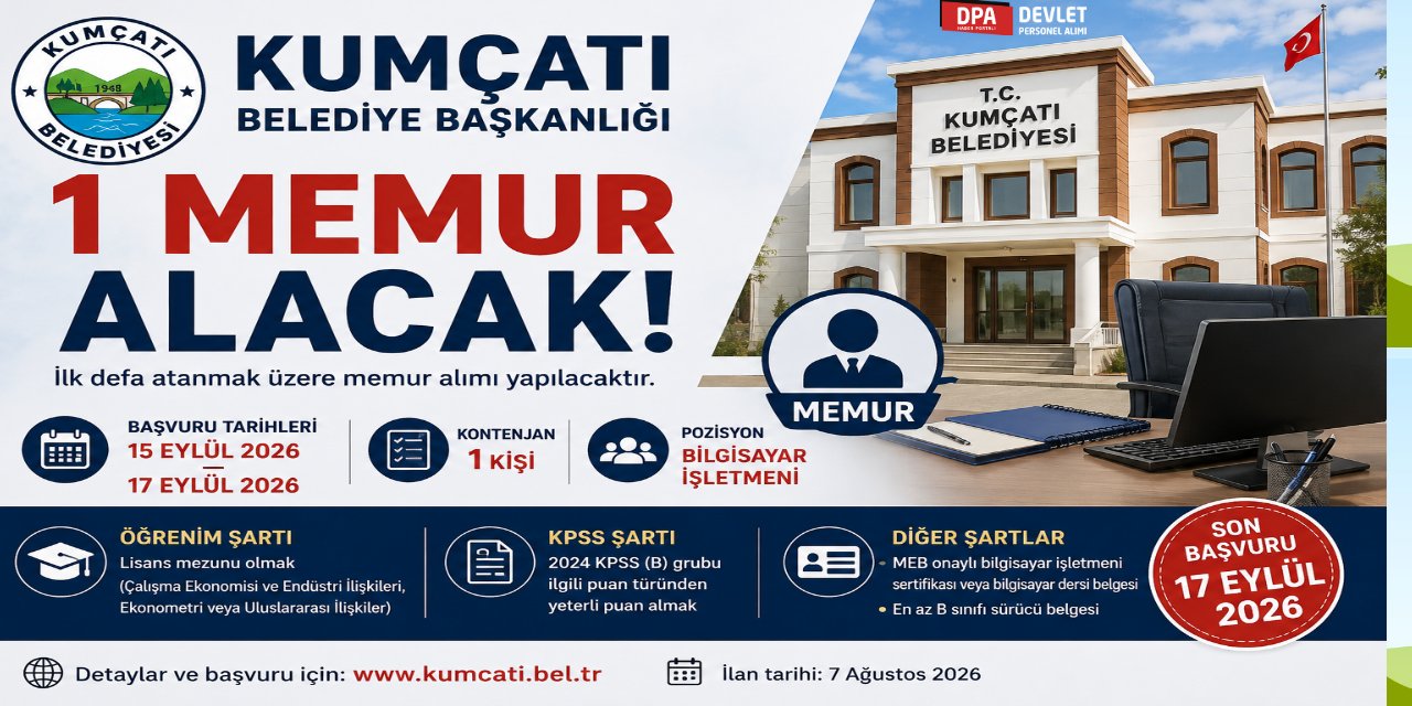 Kumçatı Belediye 1 Personel Alımı 2026 | Başvuru Rehberi