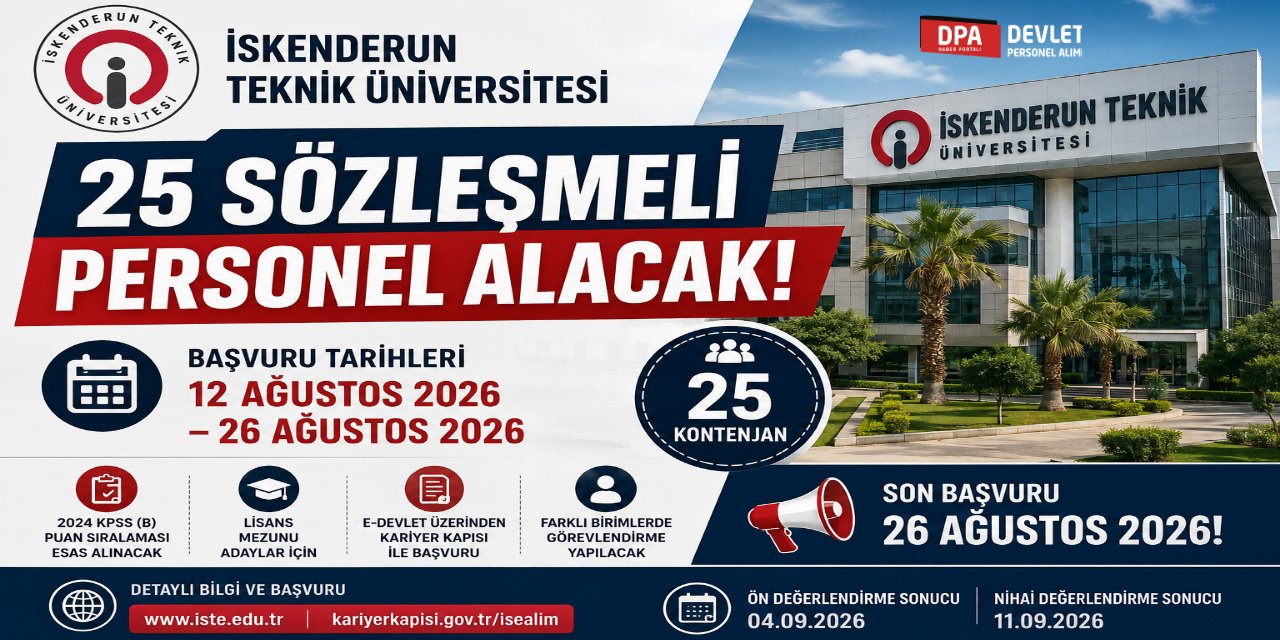İskenderun Teknik Üniversitesi 25 Personel Alımı 2026 - Başvuru
